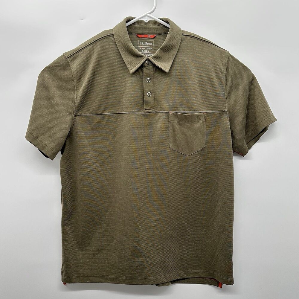 LL Bean Polo Shirt Mens Large Olive Green Slightly Fitted Breathable - Picture 3 of 8